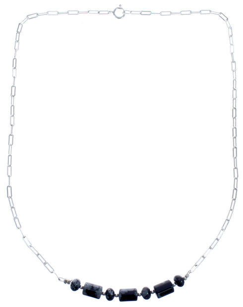 Sterling Silver Snowflake Obsidian Bead Chain Necklace BX119845